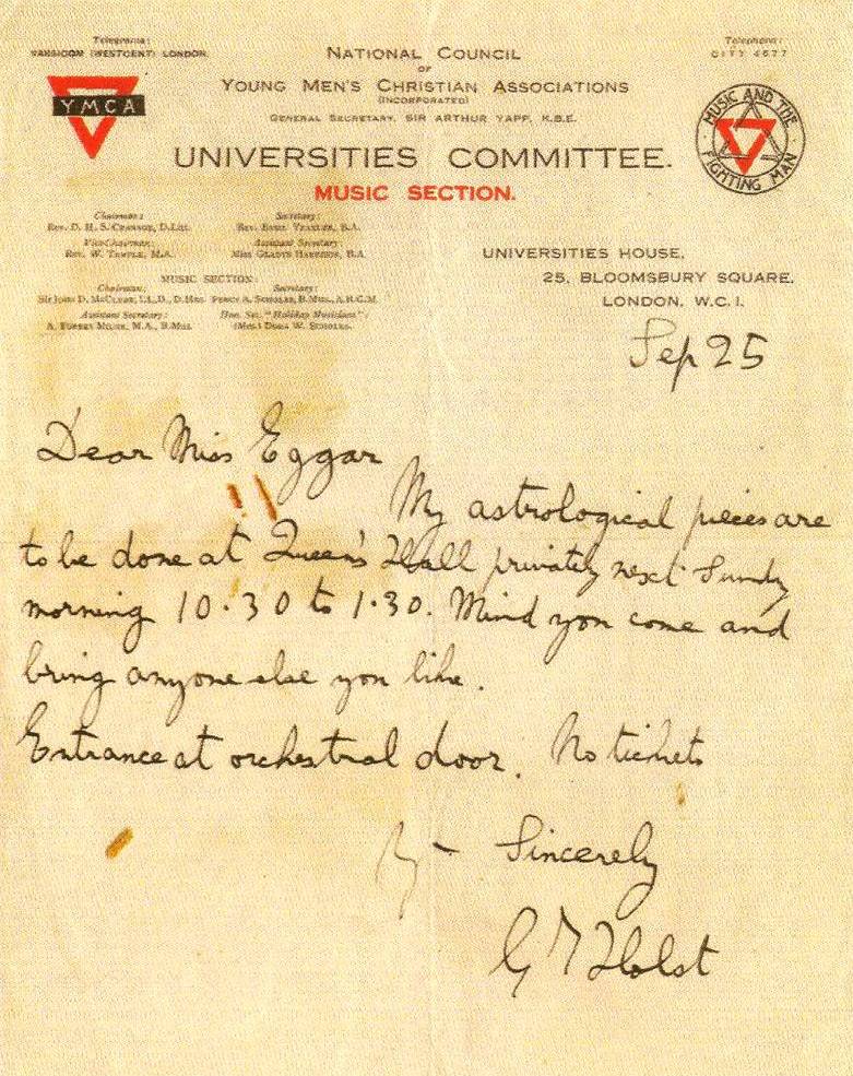 Letter [1918] in Holst Museum, Cheltenham